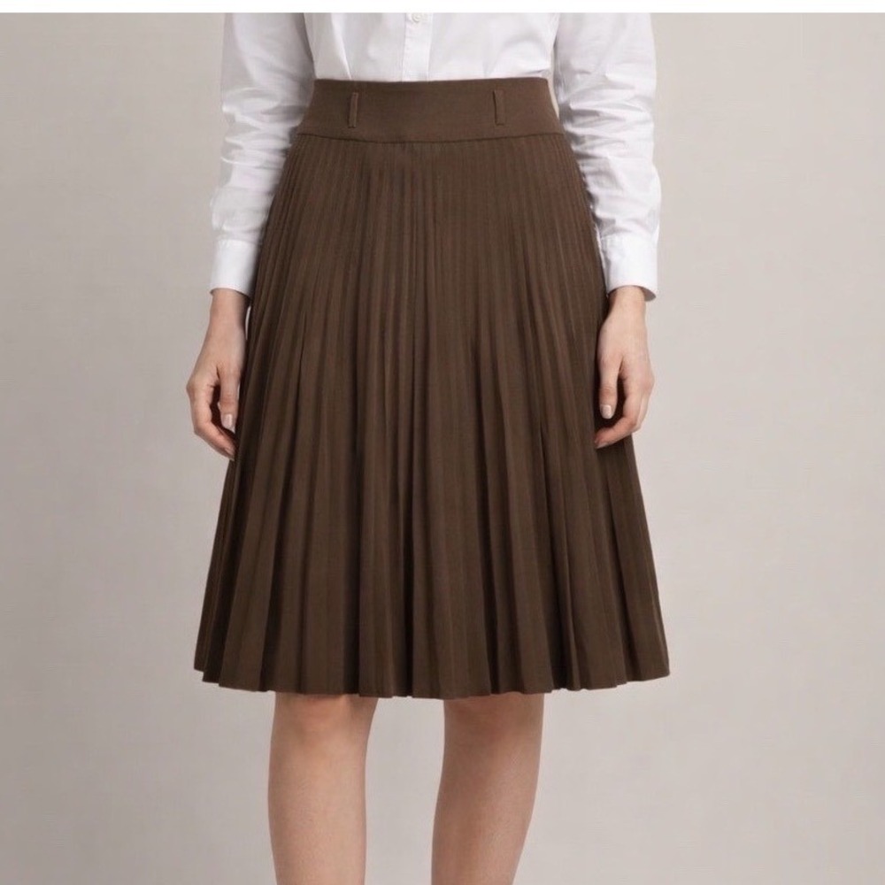 Avenue Retro Brown Pleated Midi Skirt Accordion‎ A-Line Academia Playful Women L